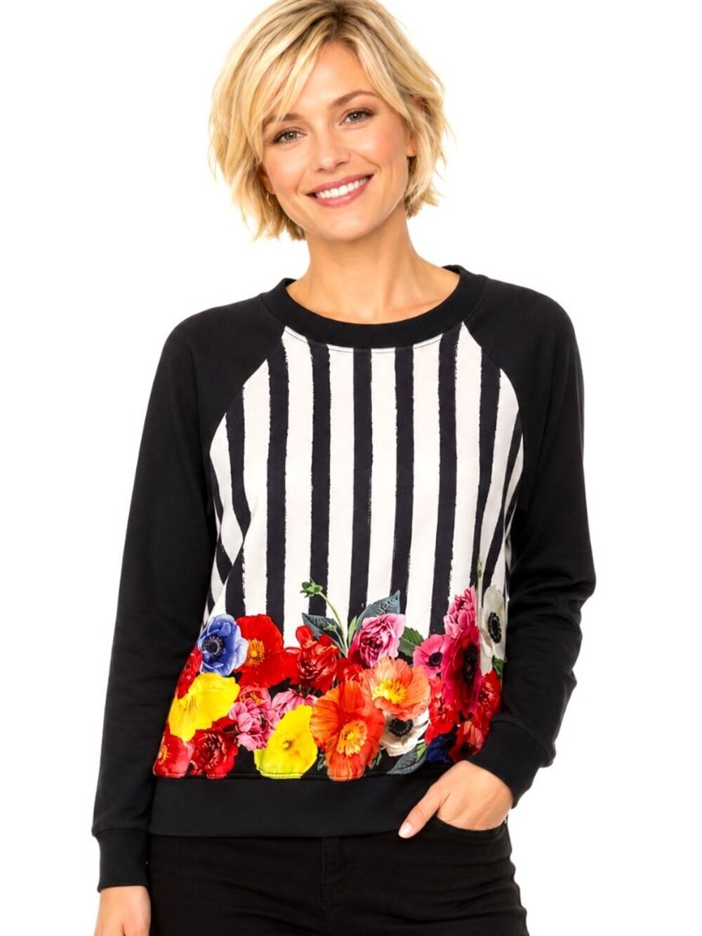 Trina Turk Floral Striped Long-Sleeve Top